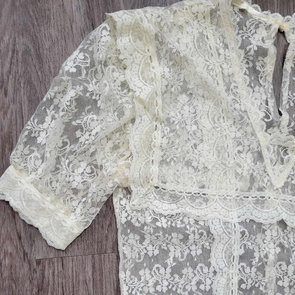 Vintage Lace Drop Waist Sheer Dress Nightgown Victorian Bridal Wedding Fairycore - Picture 9 of 14